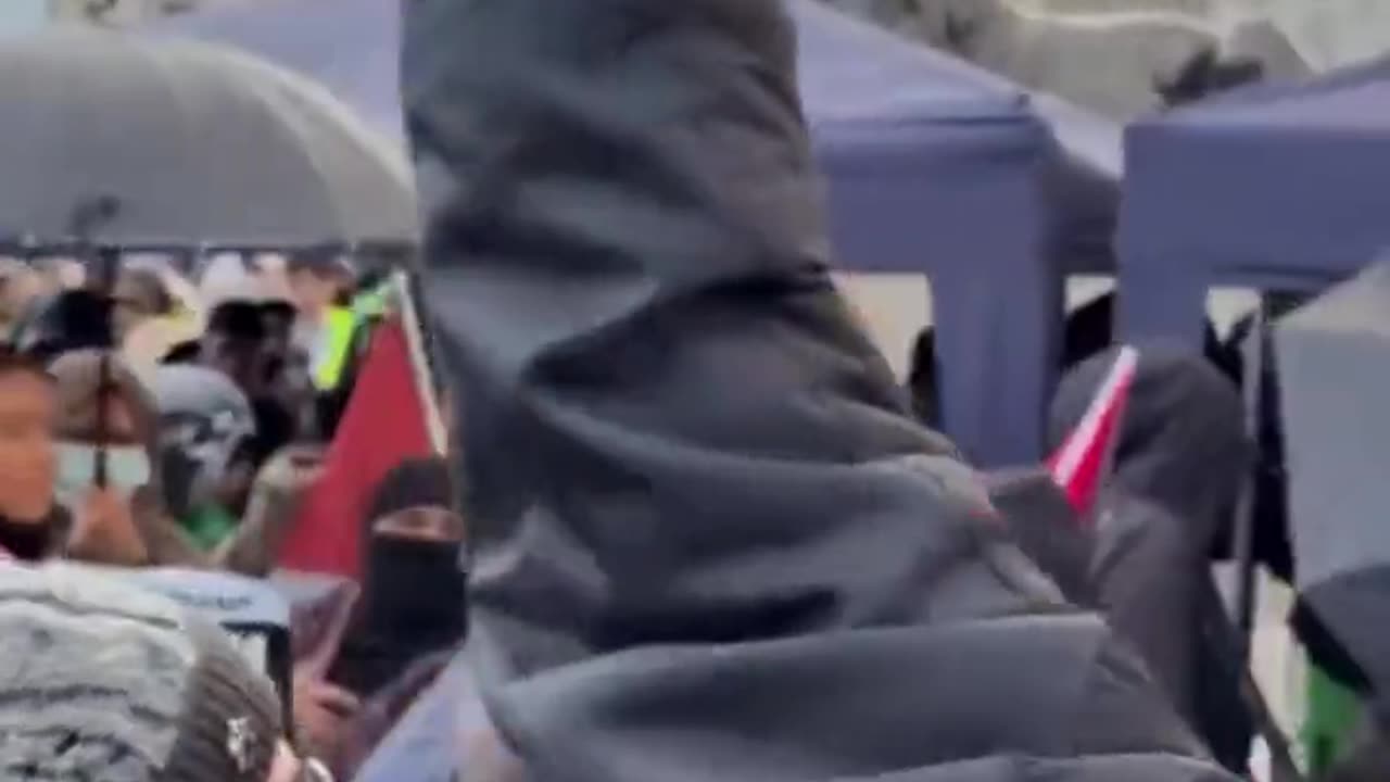 Terrorist supporters attack Iranian man carrying a sign in London that says: “Hamas are terrorists.”