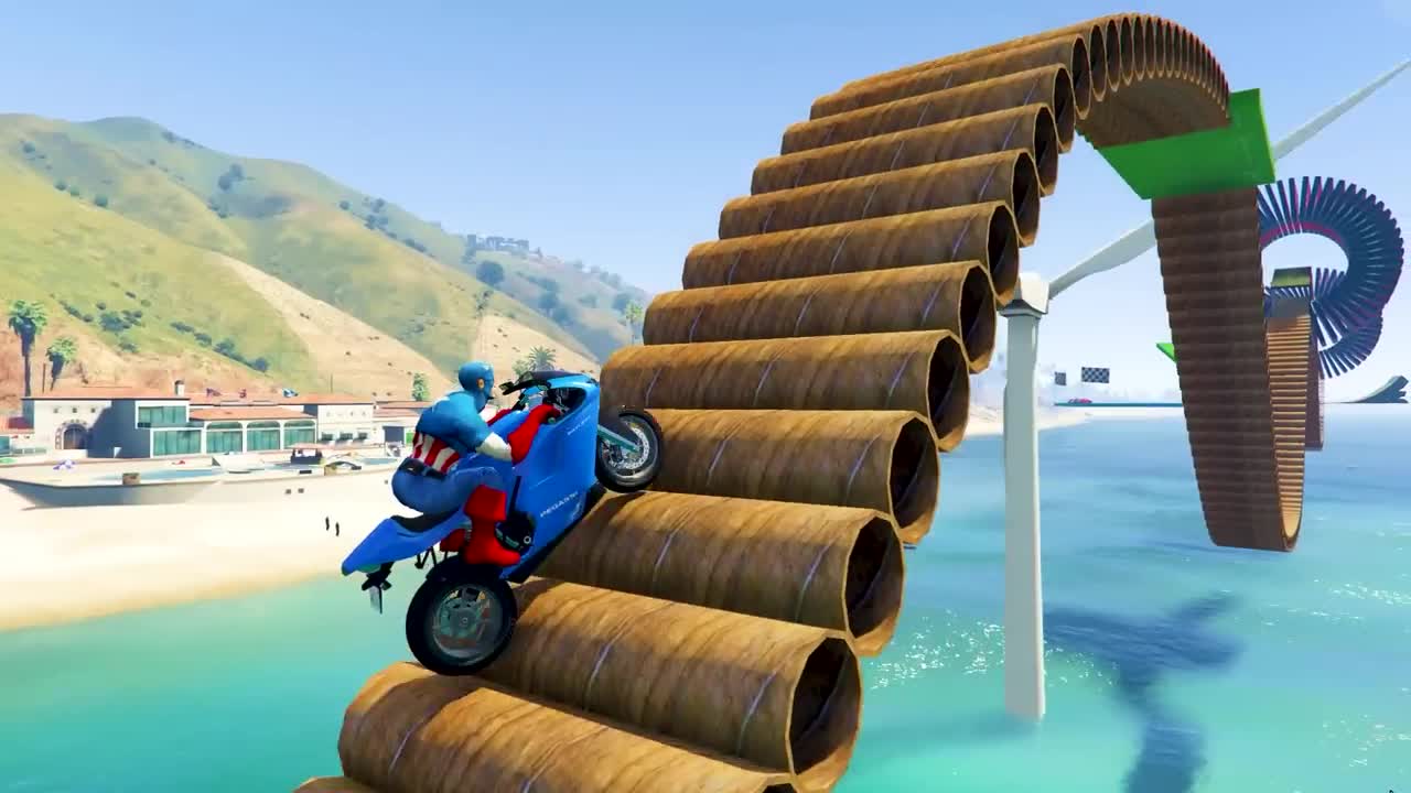 GTA V New Epic Parkour Race For Car Racing Challenge by Cars and Motorcycle, Founded Spider Shark8