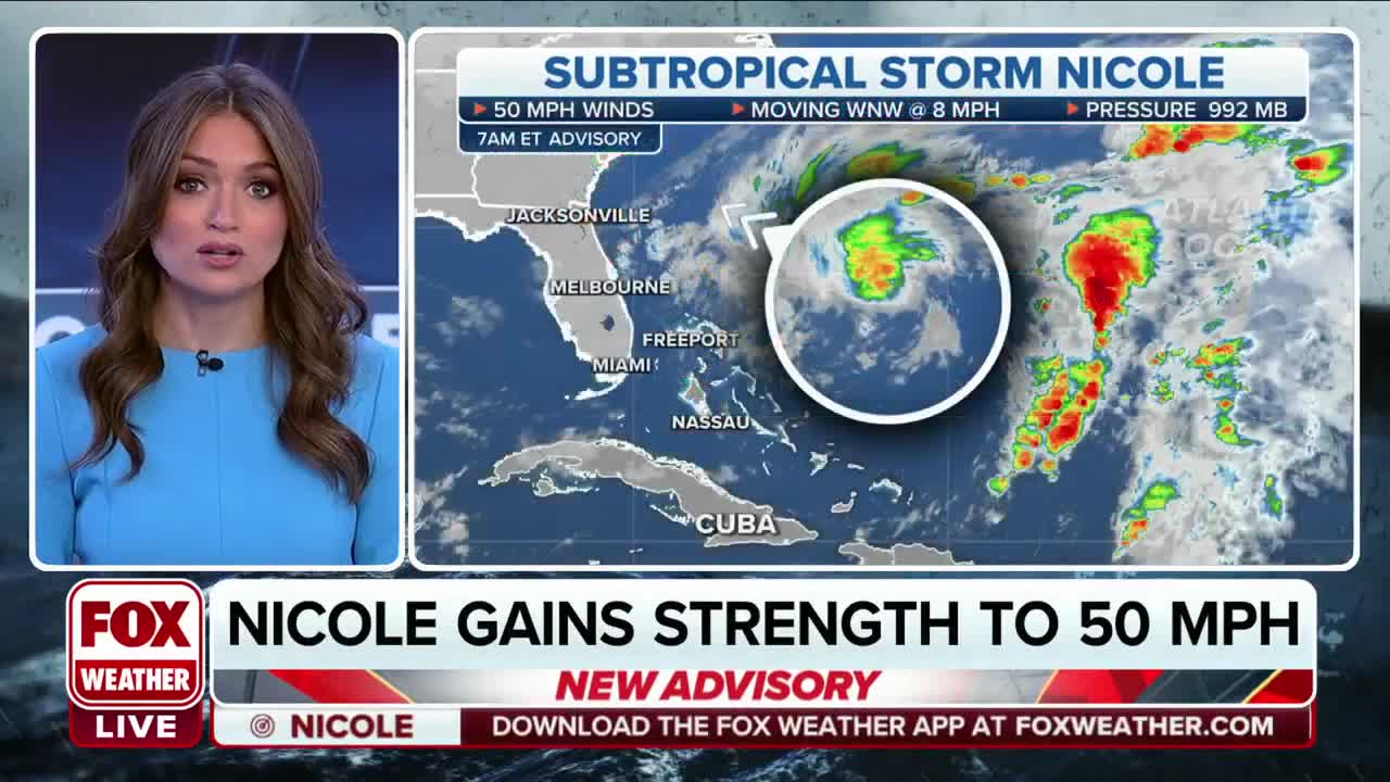 Subtropical Storm Nicole Strengthening As It Heads Toward Florida