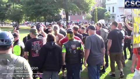 (Key Moments Highlighted) Violence Erupts After AntiFa Tries To Take American Flag From Patriots