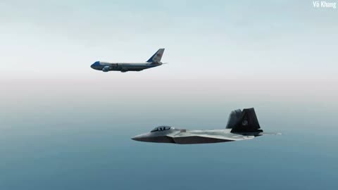 F-22 Raptor fighter escorts Air Forces 1 plane carrying US president