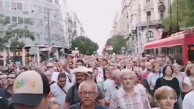 50,000 protesters marched at a huge rally in the Serbian capital of Belgrad