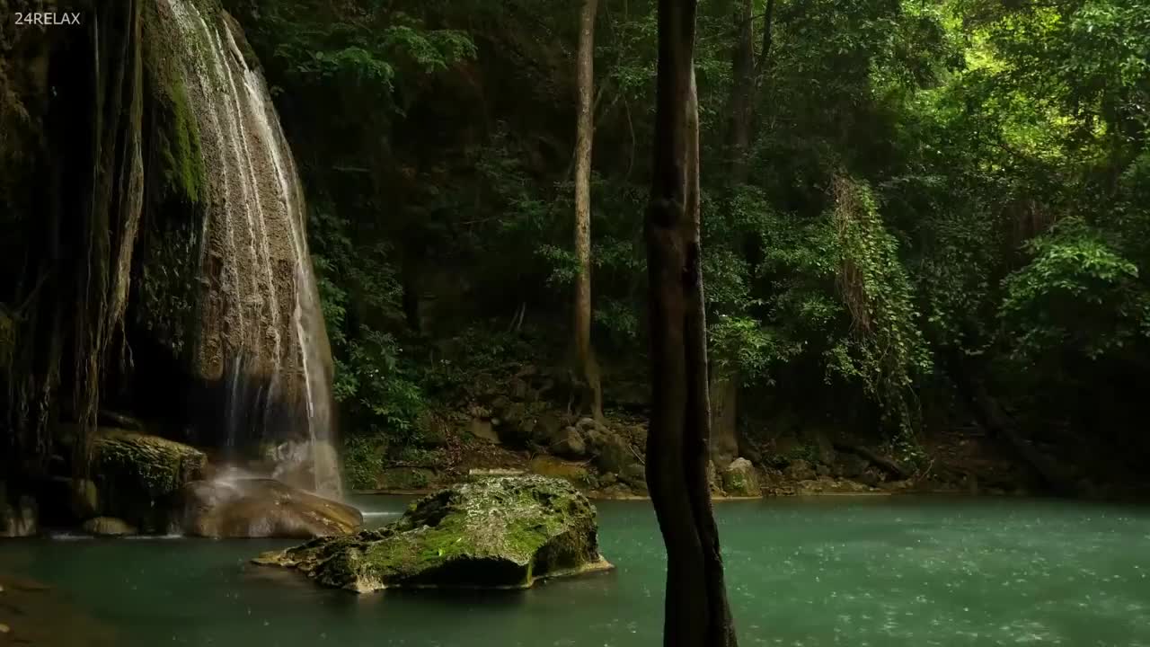 Native American Flute Music vid1003tha, Waterfall and Rain Sounds Relaxing, Meditation, Music