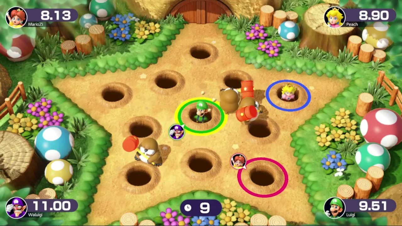 Mario Party Superstars - Free For All Minigames - Daisy vs Peach vs Waluigi vs Luigi