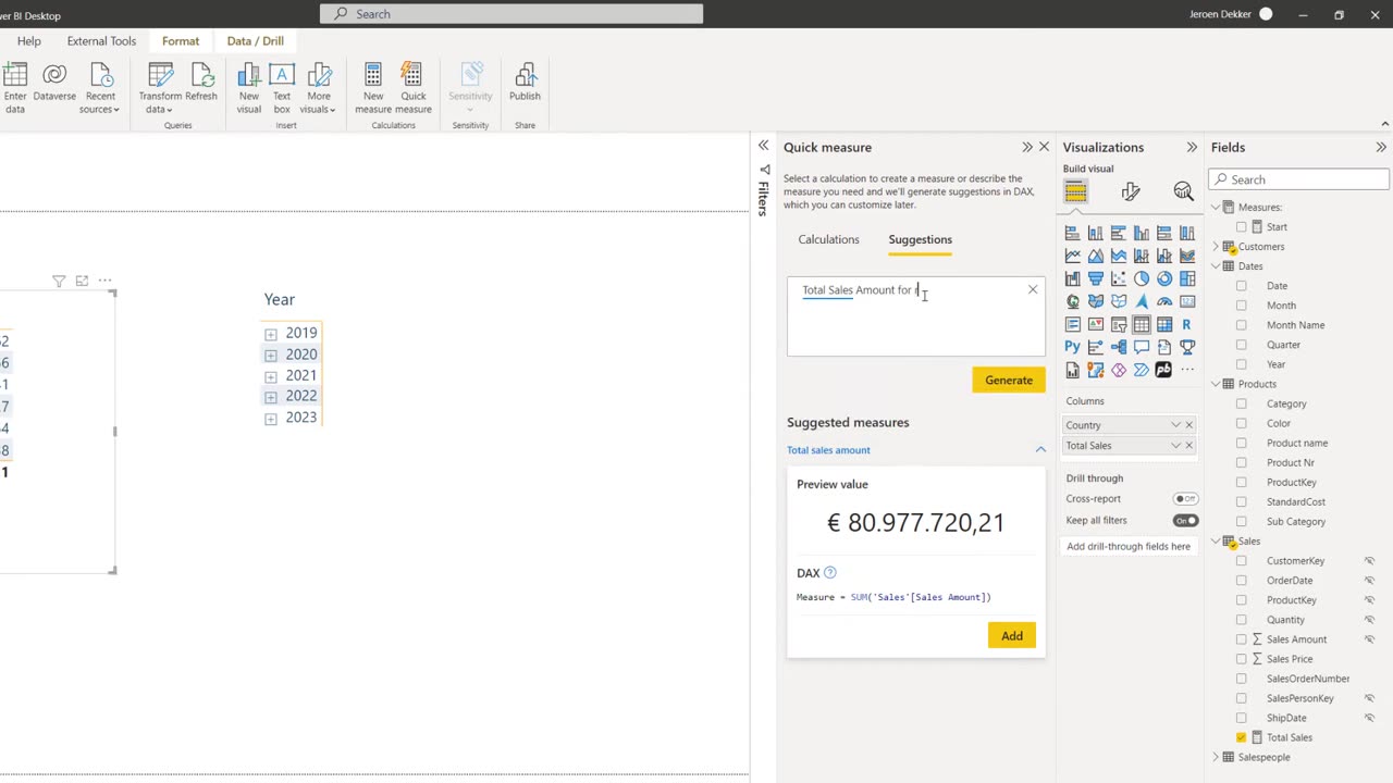 Power BI - Signon ICT - Power BI DAX Measures maken met Quick Measure Suggestions (Preview)