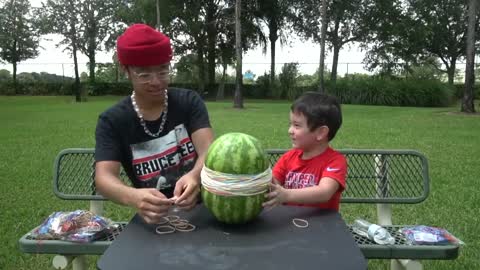 WATERMELON vs RUBBER BANDS!