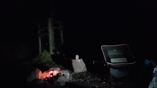 Light test before filming a campfire vlog. Riverside wildcamping.