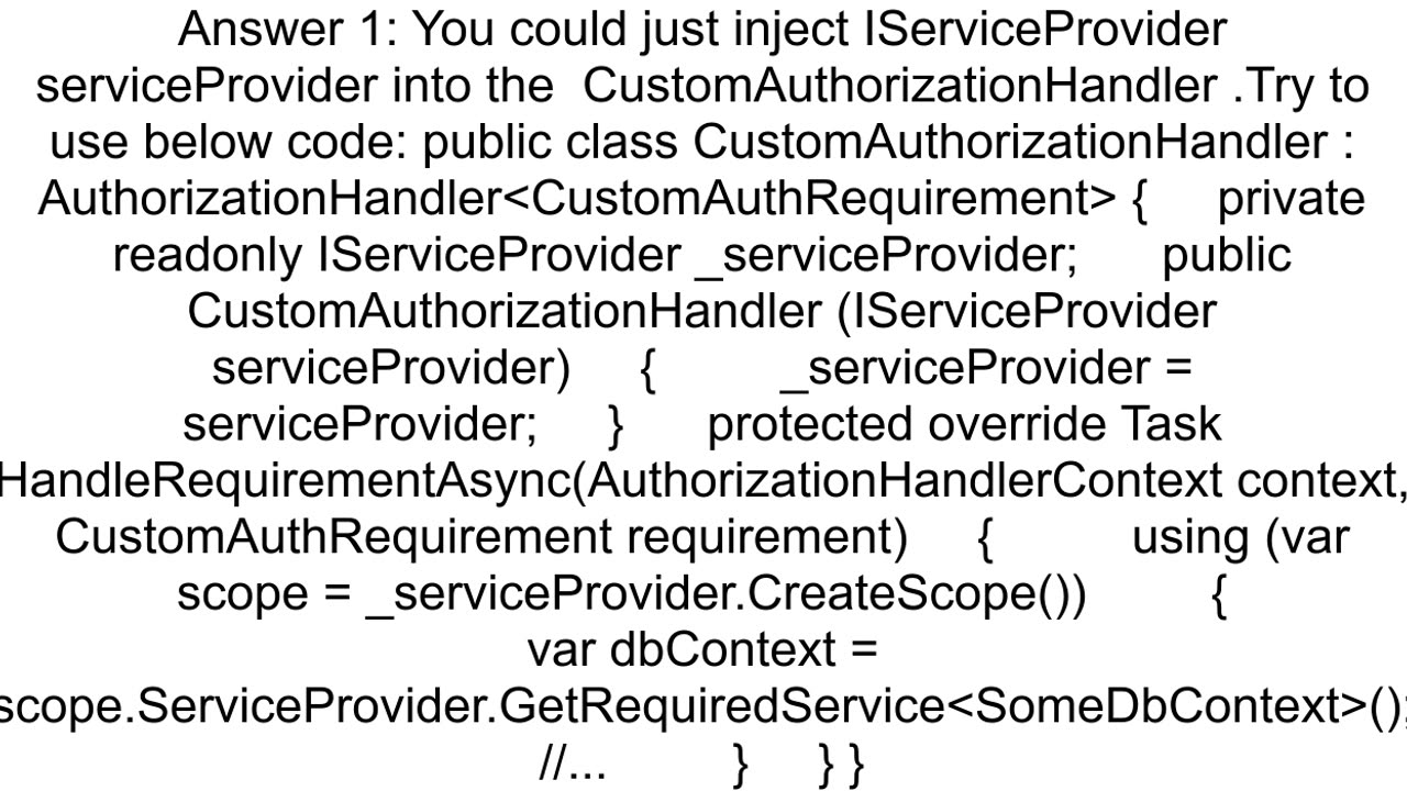 EF Core DB Context Injection In Custom Authorization Handler