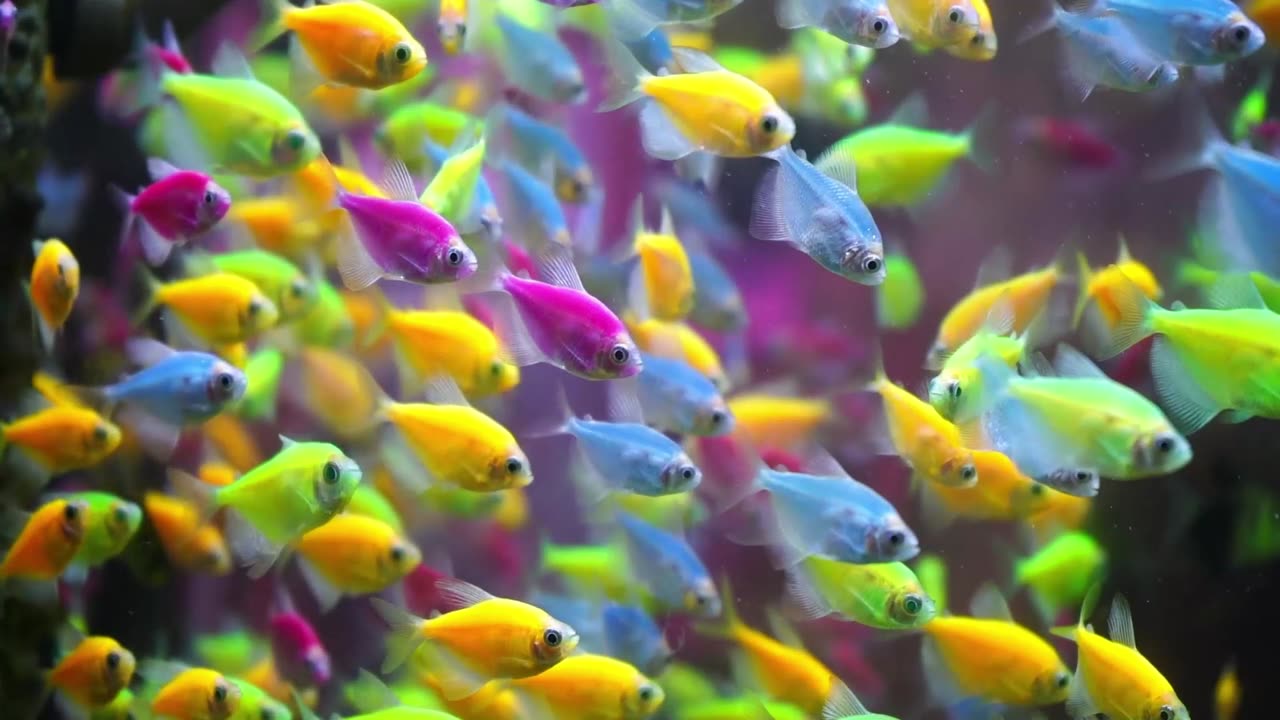 (No Sound) Cool Neon Fish Digital Art TV/PC Screensaver Background