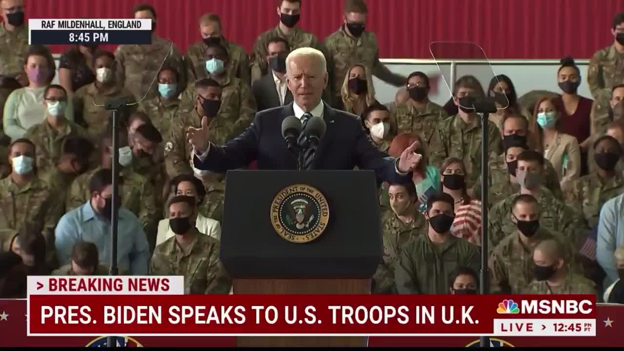 TSVN36 6.2021 RESIDENT JOE BIDEN SPEAKS TO U.S. TROOPS IN U.K. I KEEP FORGETTING I’M RESIDENT.