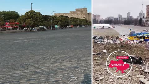 Before and after Russian Invasion of street of Ukraine.