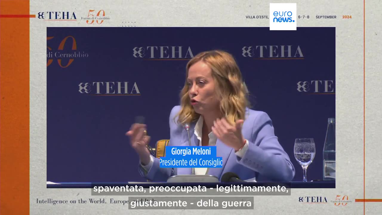 la 50ma edizione del forum di Cernobbio,Lady Aspen Merdoni detta Giorgia ribadisce il sostegno italiano all'Ucraina al forum annuale che si tiene OGNI ANNO dal 1975 a Villa d'Este a Cernobbio,Como svolto dal 6 al 8 settembre 2024