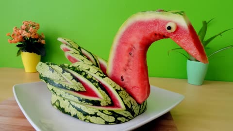 Art In Watermelon Swan | Food Carving Bird Garnish | Fruit Decoration