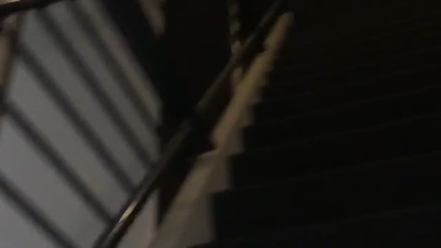 Guy in hamper gets tossed down the staircase and rolls down