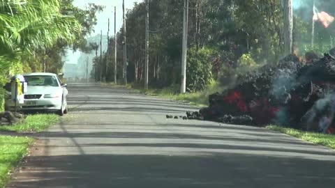 Time-lapse of Lava Swallowing a Mustang