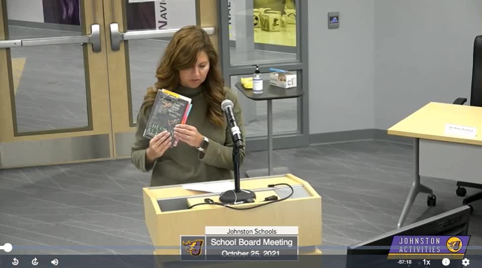 Johnston mother reads aloud from book assigned to students