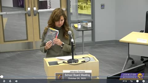 Johnston mother reads aloud from book assigned to students