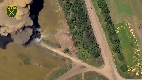 Ukrainian forces targeted a parked Russian convoy with drone spotted indirect fire