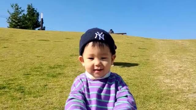 Baby Woojin is the first to ride a Micro kickboard