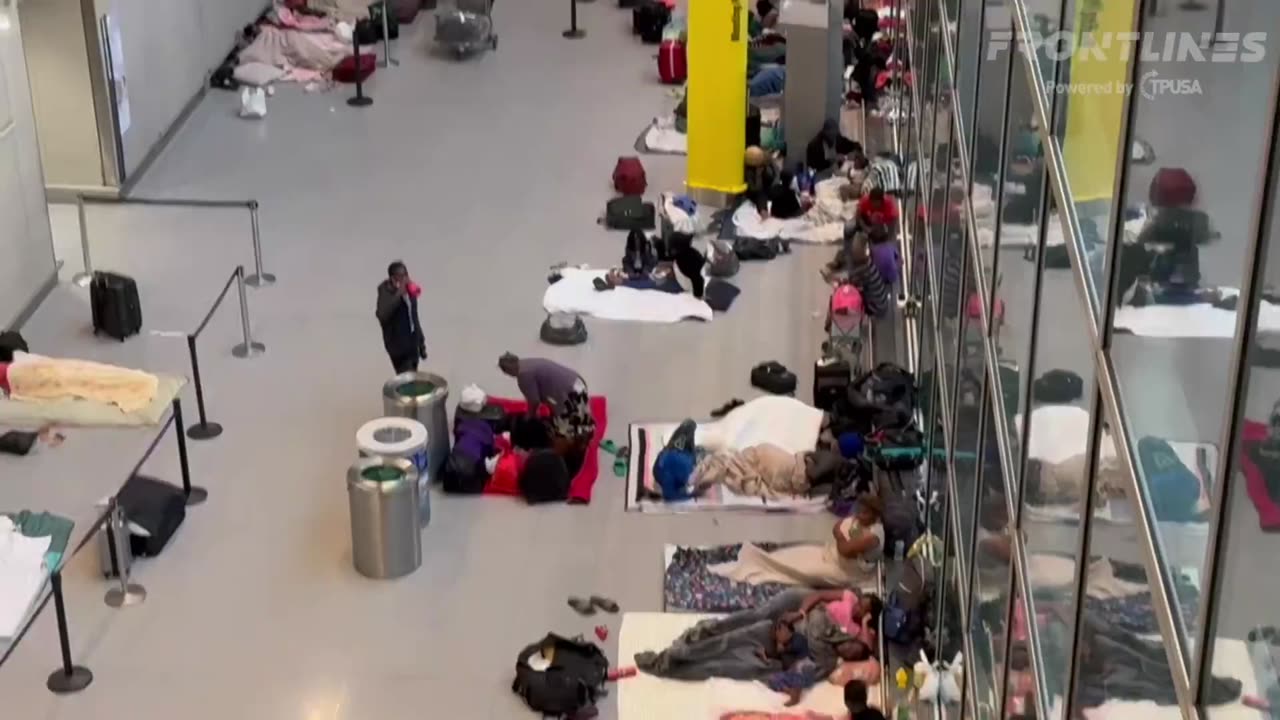 Around 150 Haitian illegal immigrants are setting up beds in the Boston Logan airport