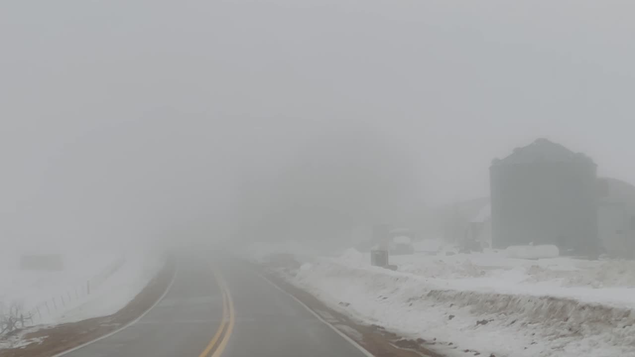 Foggy drive in the countryside