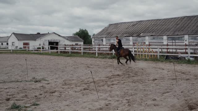 A Man riding Horse with wonderful training..