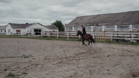 A Man riding Horse with wonderful training..