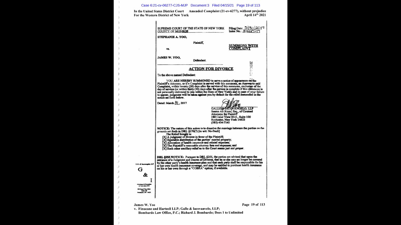 2021 James Yoo v Attorneys. Amended Complaint. USDistrict Ct. WesternDistrictNY.