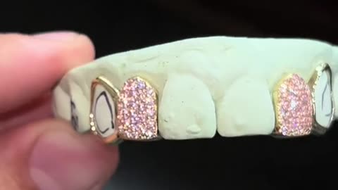 Ladies Real Gold & Natural Pink Birthstone Grillz