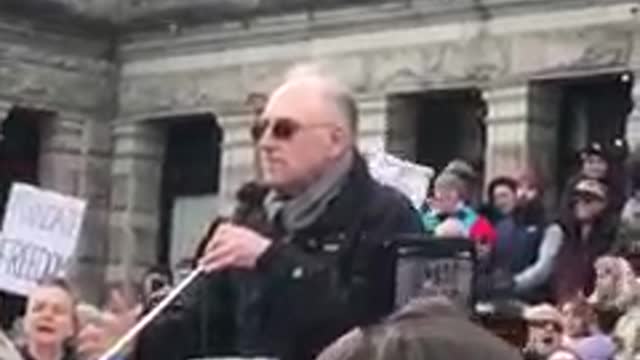 Hon. Brian Peckford - Speaks in front of the BC Legislature.