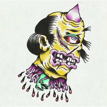 Tattoo Flash: Severed Samurai Cyclops Head