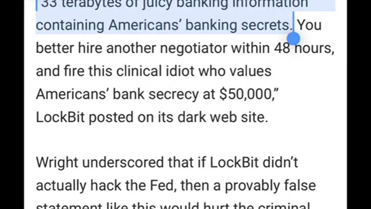 They Hacked The Federal Reserve~Deadline Loons For Alleged LockBit Extortion Of Feds Over 33TB Data