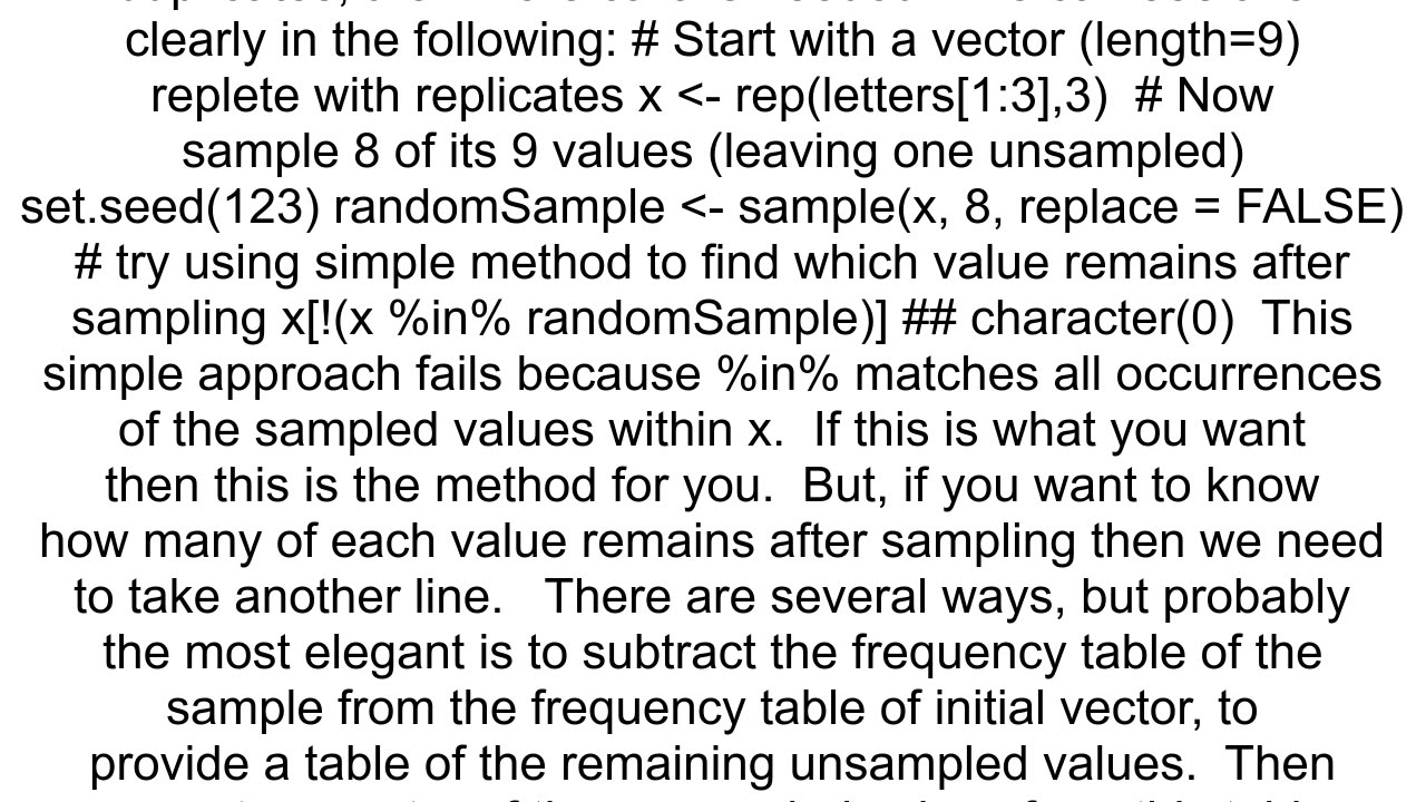 How do I find the remaining items in a vector after sampling