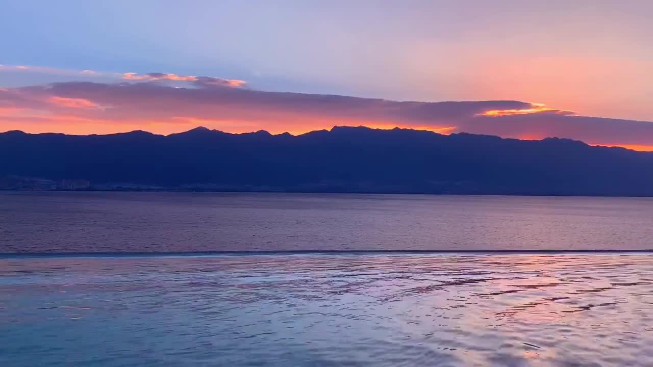 Mountain lake and sunset view