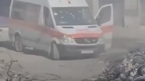 The terrorist nation of Israel opens fire on an ambulance near Kamal Adwan hospital in northern Gaza