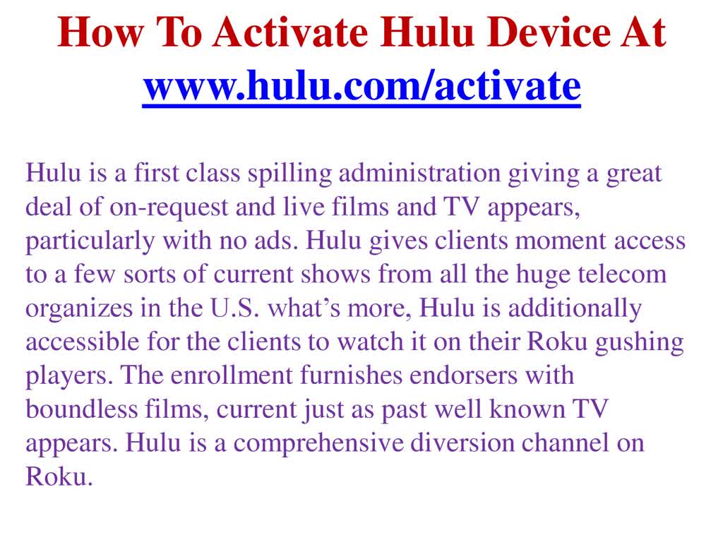 How To Activate Hulu By Using www.hulu.com/activate