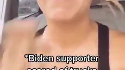 Biden Supporter scared of Trucks flying Flags