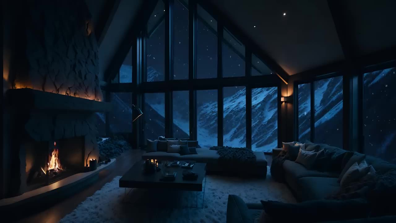 Snowfall and Crackling Fireplace for Calm Room Ambience 2024