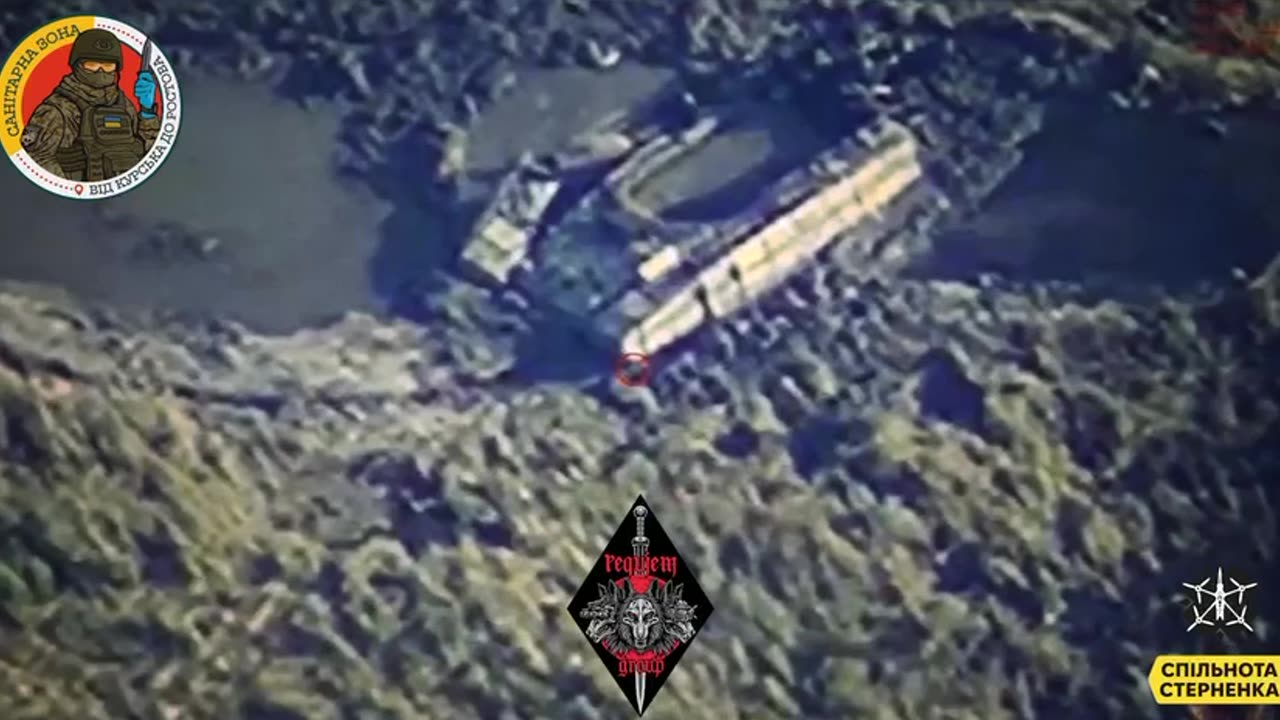 🦅💥 Drone hit a Russian tank stuck in a river in the Kursk region.