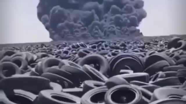 A sea of tires being burned in the open