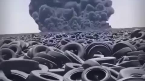 A sea of ​​tires being burned in the open