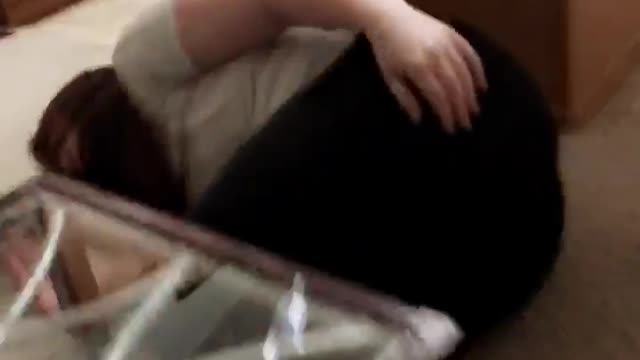 Collab copyright protection - black pants girl falls off couch