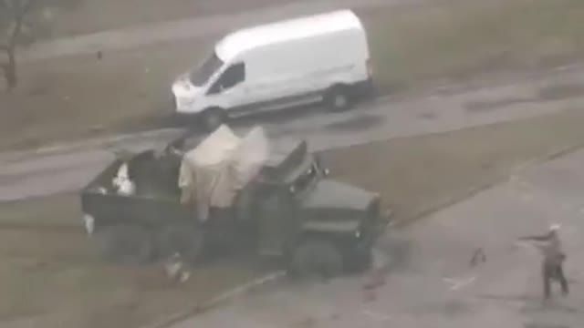 Firefight Leading Up To Tank Driving Over Civilian Driving Car In Ukraine