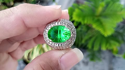 Green Moldavite Stone Ring