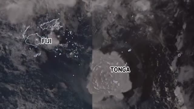 Satellite imagery shows shockwave as Tonga's Hunga volcano erupts, causing tsunami