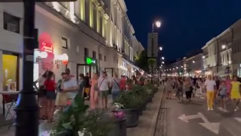 Walking through Warsaw, Poland at night.