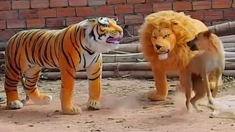 Prank Troll dog funny | Fake tiger and Fake lion prank on dog