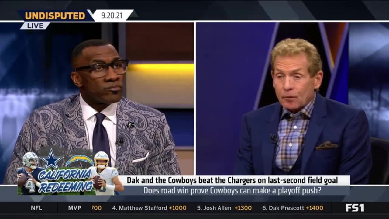 UNDISPUTED | Skip Bayless "HOW BOUT DAK AND ZEKE" Cowboys def Chargers 20-17 on FG as time expires