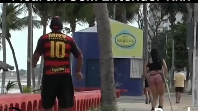 Prank with crutches