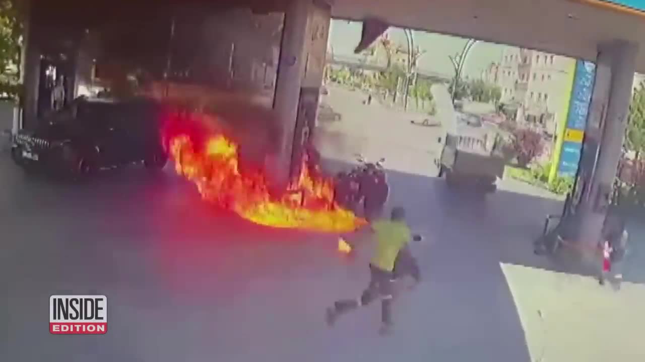 2 Men Catch Fire When ATV Bursts Into Flames at Gas Station